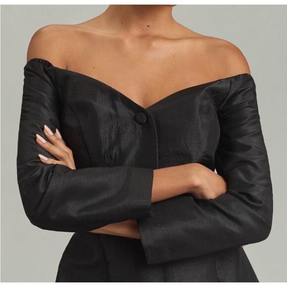 Anthropologie Hutch Long-Sleeve Off-The-Shoulder Black Mini Dress Small - Picture 3 of 11